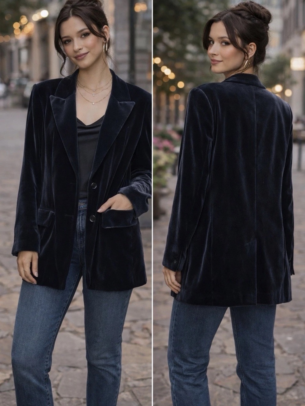 Lane Bryant Blazer Jacket Velvet one button fitted piping accents
